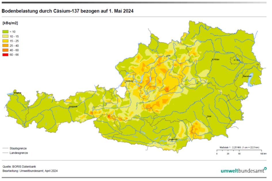 Österreichkarte zeigt Bodenbelastung durch Cäsium-137
