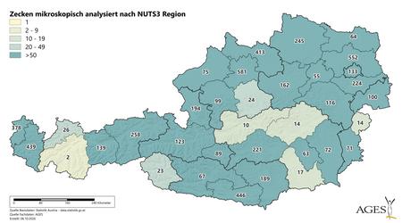 Jahr 2026: Zecken mikroskopisch analysiert nach NUTS3 Region (Vergrößert das Bild in einem Dialog Fenster)