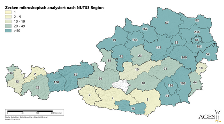 Zecken mikroskopisch analysiert nach NUTS3 Region (Vergrößert das Bild in einem Dialog Fenster)