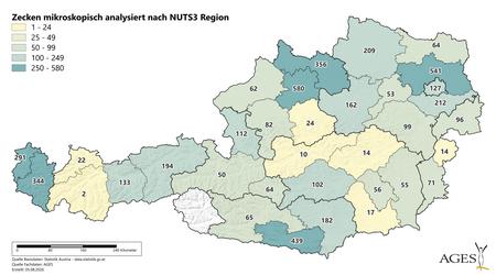 Jahr 2026: Zecken mikroskopisch analysiert nach NUTS3 Region (Vergrößert das Bild in einem Dialog Fenster)