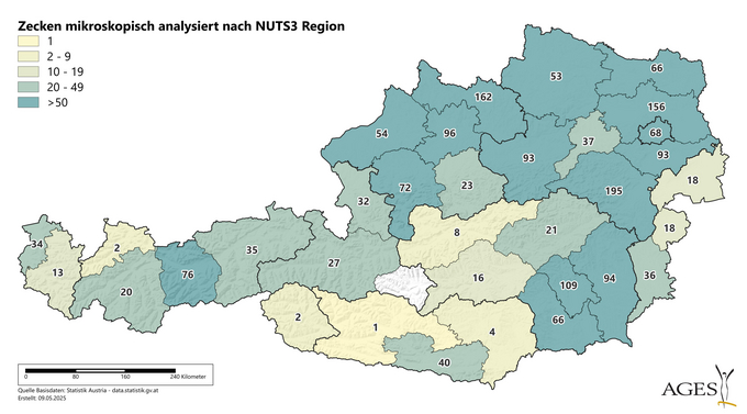 Zecken mikroskopisch analysiert nach NUTS3 Region (Enlarges Image in Dialog Window)
