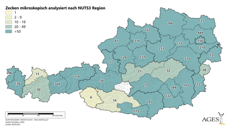 Zecken mikroskopisch analysiert nach NUTS3 Region (Enlarges Image in Dialog Window)