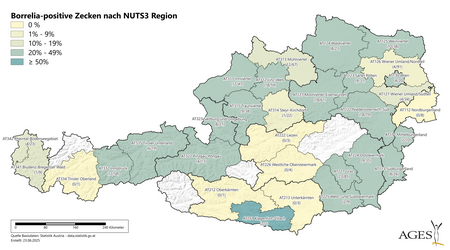 Borrelia-positive Zecken nach NUTS3 Region (Vergrößert das Bild in einem Dialog Fenster)