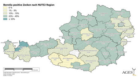 Borrelia-positive Zecken nach NUTS3 Region (Vergrößert das Bild in einem Dialog Fenster)
