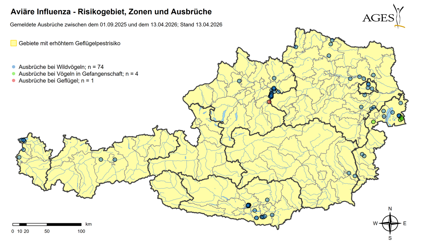 Vogelgrippe Ausbrüche seit 01.09.2025 (Vergrößert das Bild in einem Dialog Fenster)