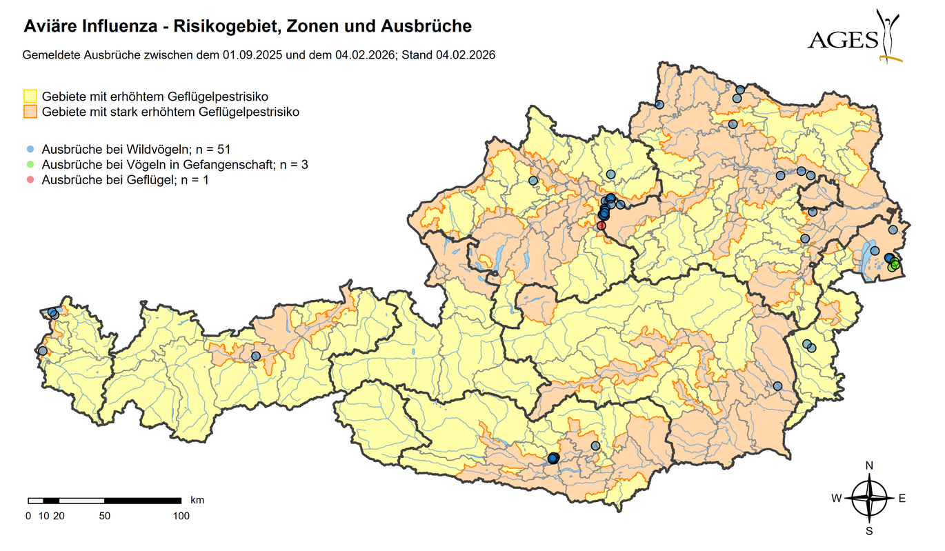 Vogelgrippe Ausbrüche seit 01.09.2025 (Vergrößert das Bild in einem Dialog Fenster)