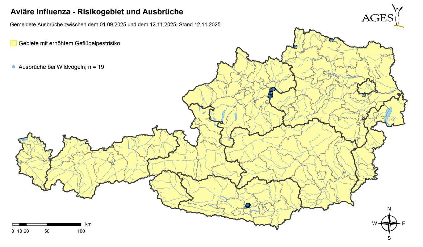 Vogelgrippe Ausbrüche seit 01.09.2025 (Vergrößert das Bild in einem Dialog Fenster)