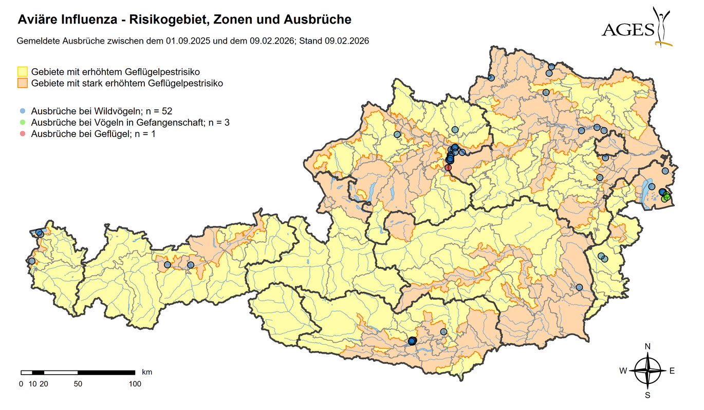Vogelgrippe Ausbrüche seit 01.09.2025 (Vergrößert das Bild in einem Dialog Fenster)