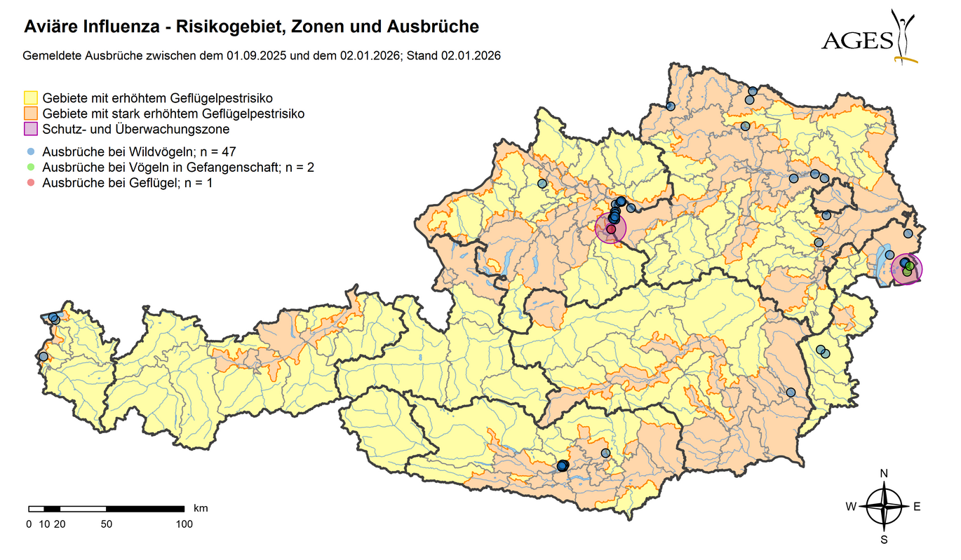 Vogelgrippe Ausbrüche seit 01.09.2025 (Vergrößert das Bild in einem Dialog Fenster)