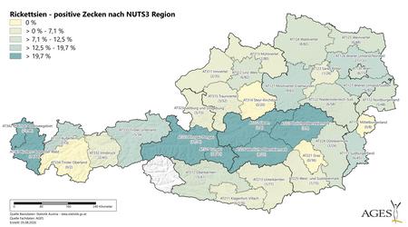 Jahr 2026: Rickettsien-positive Zecken nach NUTS3 Region (Vergrößert das Bild in einem Dialog Fenster)