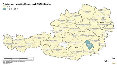 Jahr 2026: F. tularensis-positive Zecken nach NUTS3 Region (Vergrößert das Bild in einem Dialog Fenster)