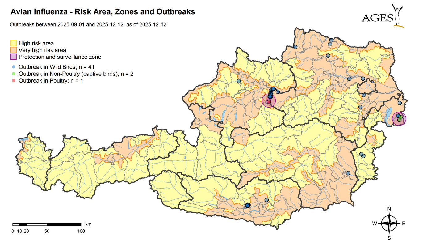 HPAI outbreaks since 01.09.2025 (Enlarges Image in Dialog Window)