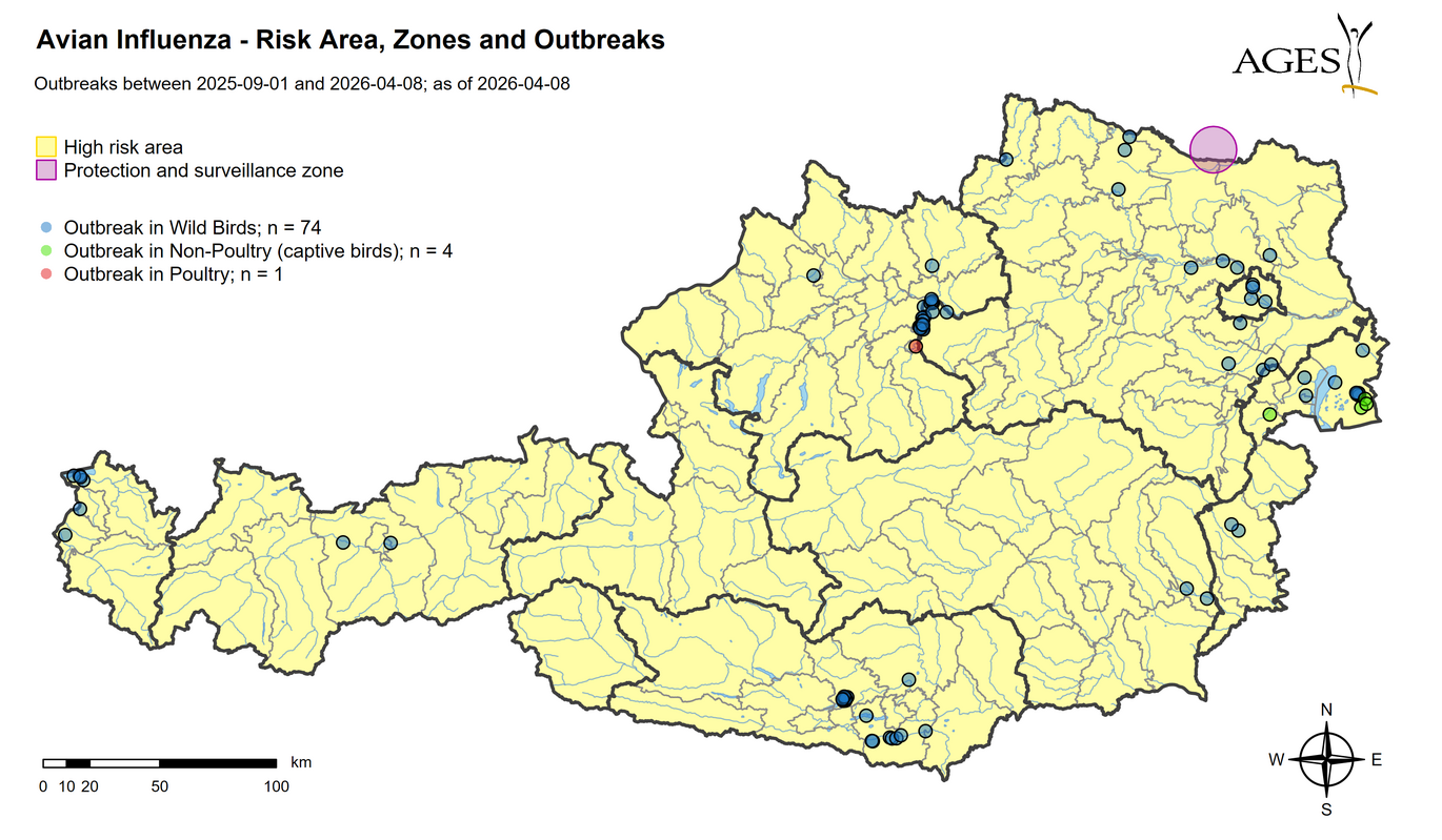 HPAI outbreaks since 01.09.2025 (Enlarges Image in Dialog Window)