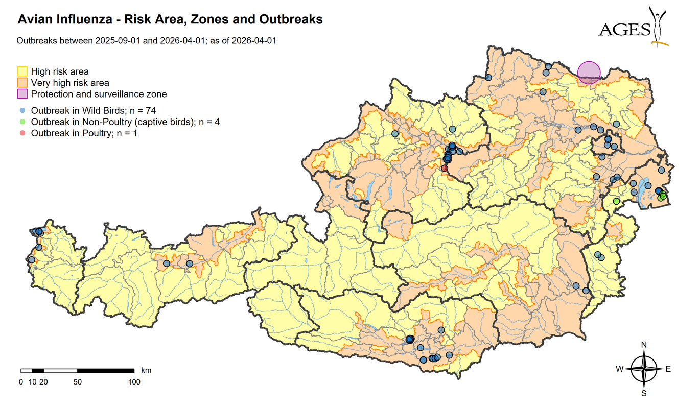 HPAI outbreaks since 01.09.2025 (Enlarges Image in Dialog Window)