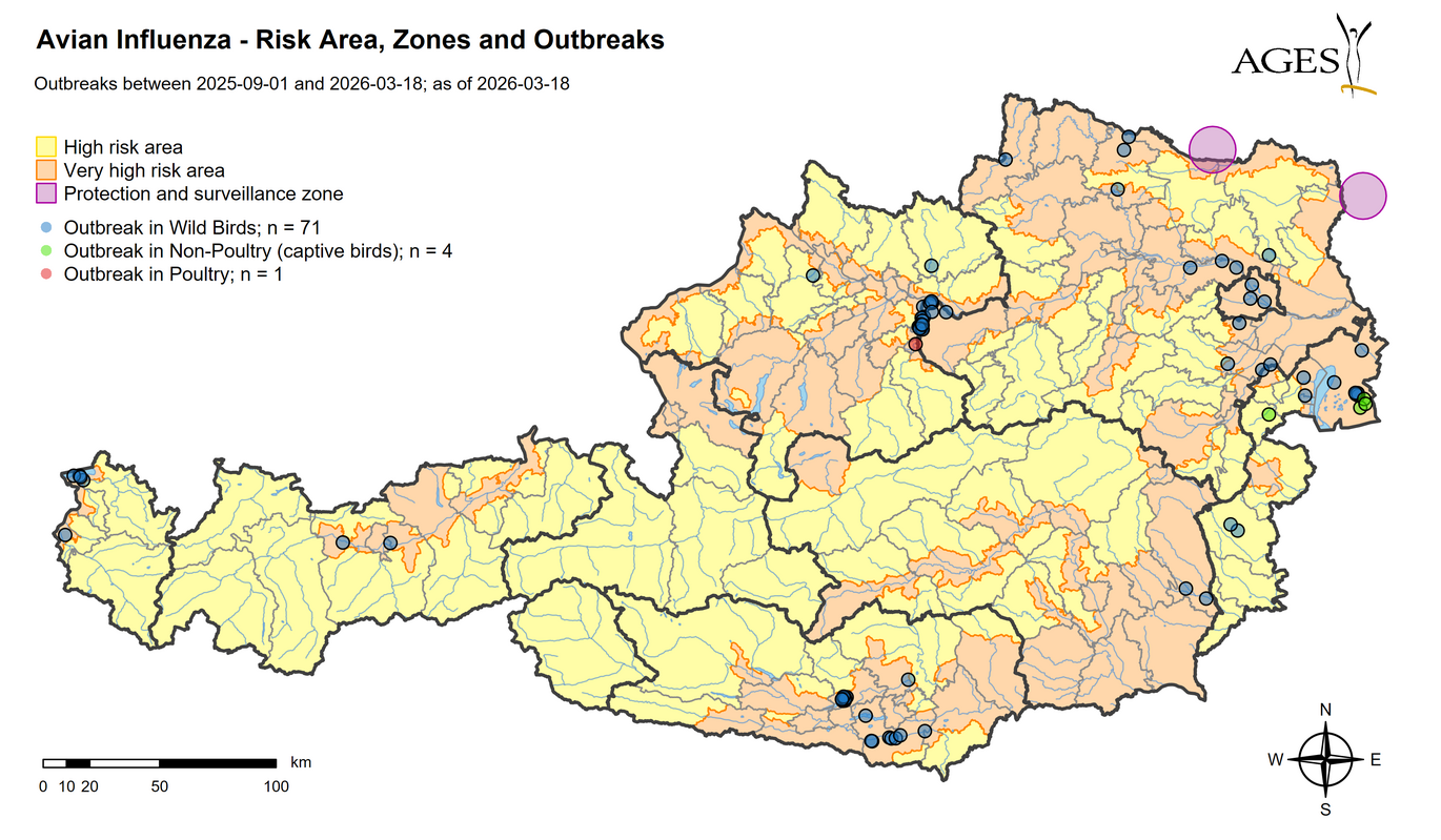 HPAI outbreaks since 01.09.2025 (Enlarges Image in Dialog Window)