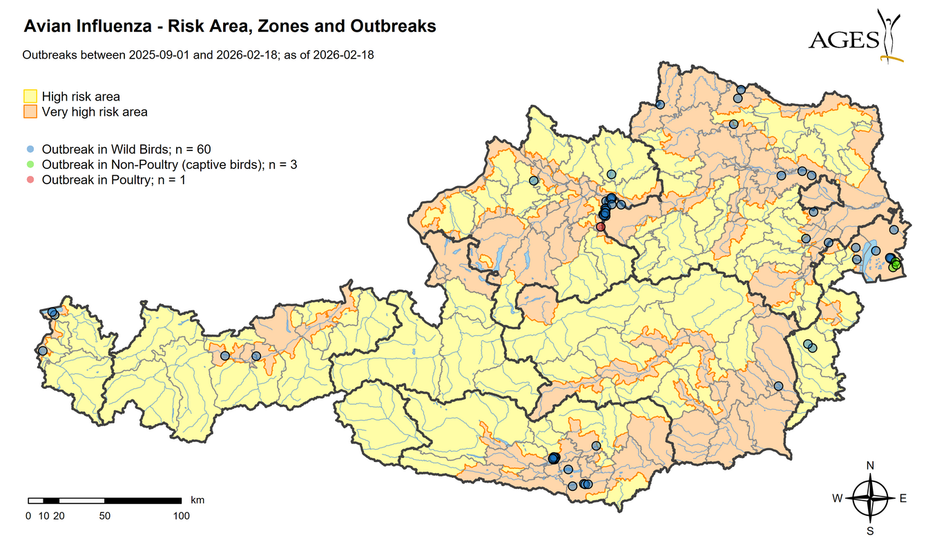 HPAI outbreaks since 01.09.2025 (Enlarges Image in Dialog Window)