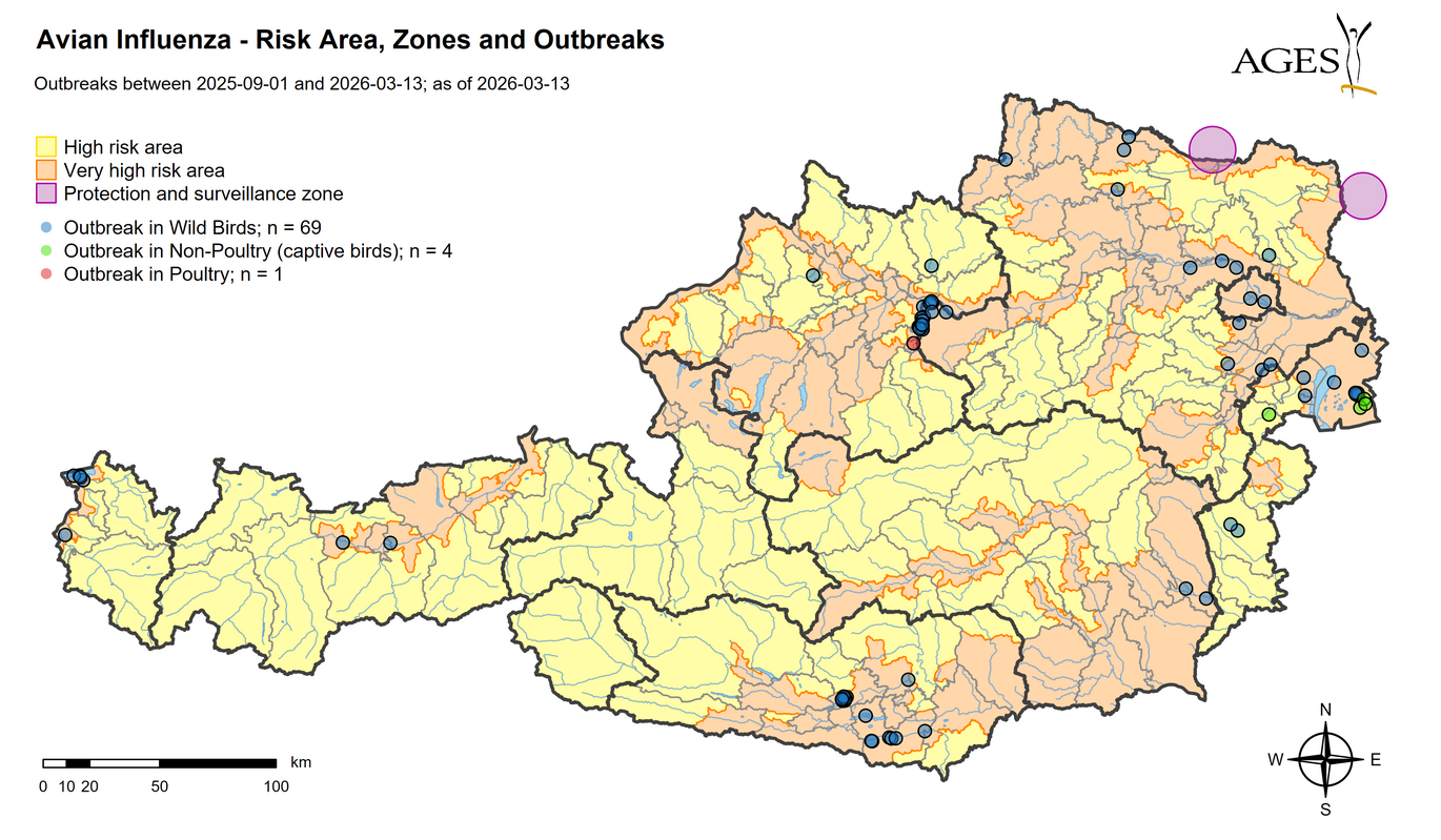 HPAI outbreaks since 01.09.2025 (Enlarges Image in Dialog Window)