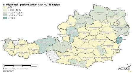 Jahr 2026: B. miyamotoi-positive Zecken nach NUTS3 Region (Vergrößert das Bild in einem Dialog Fenster)