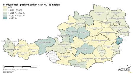 Jahr 2026: B. miyamotoi-positive Zecken nach NUTS3 Region (Vergrößert das Bild in einem Dialog Fenster)