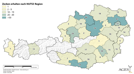 Anzahl erhaltener Zecken nach NUTS3 Region (Stand 15.4.2026) (Vergrößert das Bild in einem Dialog Fenster)