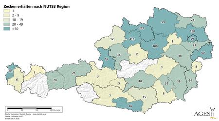 Anzahl erhaltener Zecken nach NUTS3 Region (Stand 06.5.2026) (Vergrößert das Bild in einem Dialog Fenster)