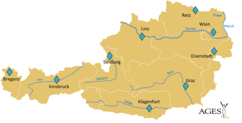 Precipitation collection points Austria (Enlarges Image in Dialog Window)