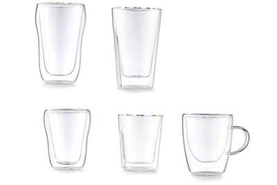 fünf verschiedene durchsichtige CROFTON Thermo Gläser